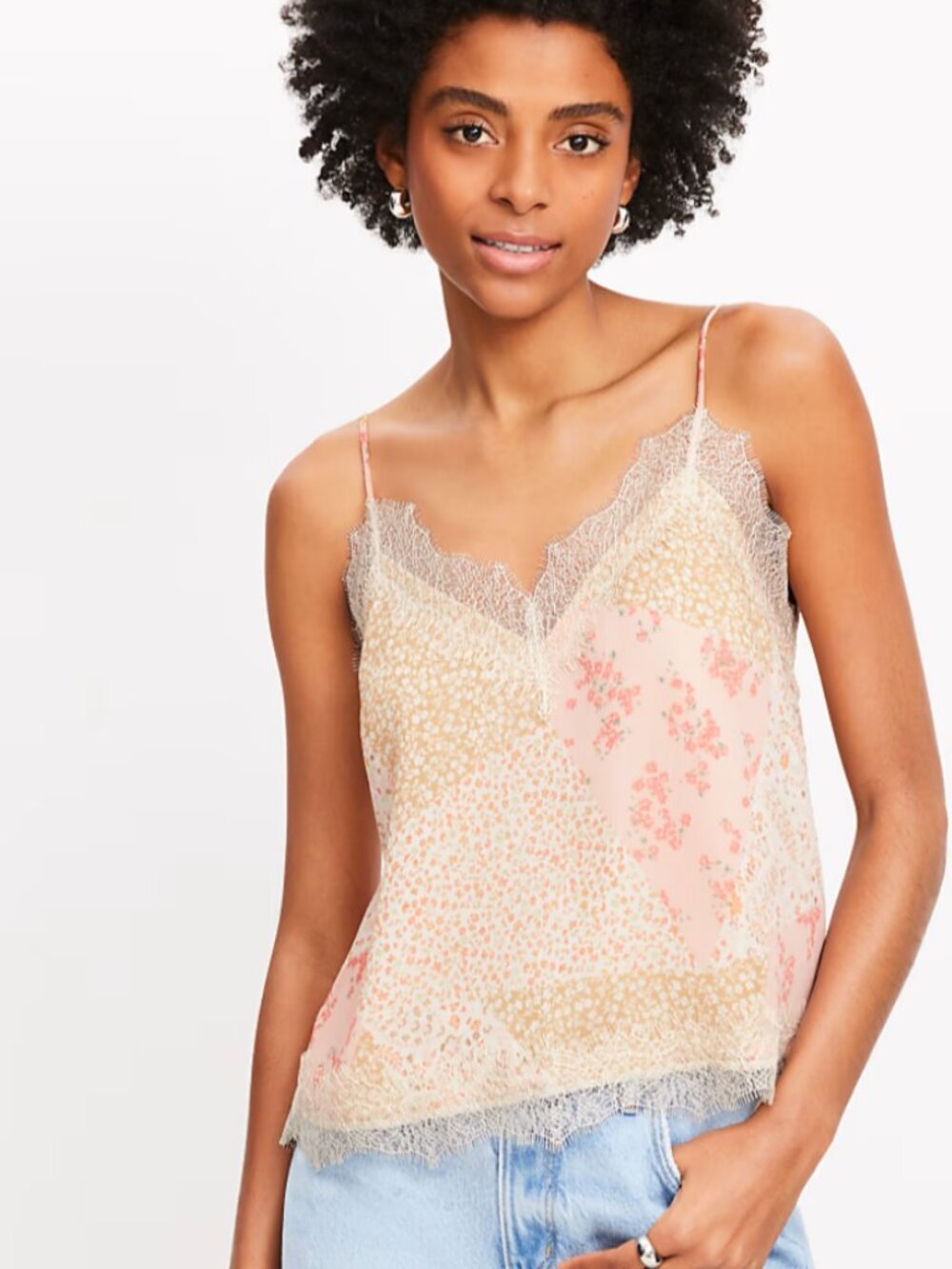Loft Lace Trim Floral Patchwork Cropped Tank Top Cami Large New Cottage Beach